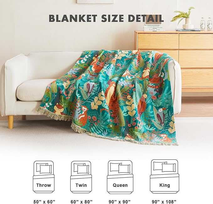 MSGKV Throw Blanket for Couch Cotton Animals Blanket 50"x60" Sofa Chair Blankets Muslin Breathable Lightweight Farmhouse Blankets Home Decor All Seasons