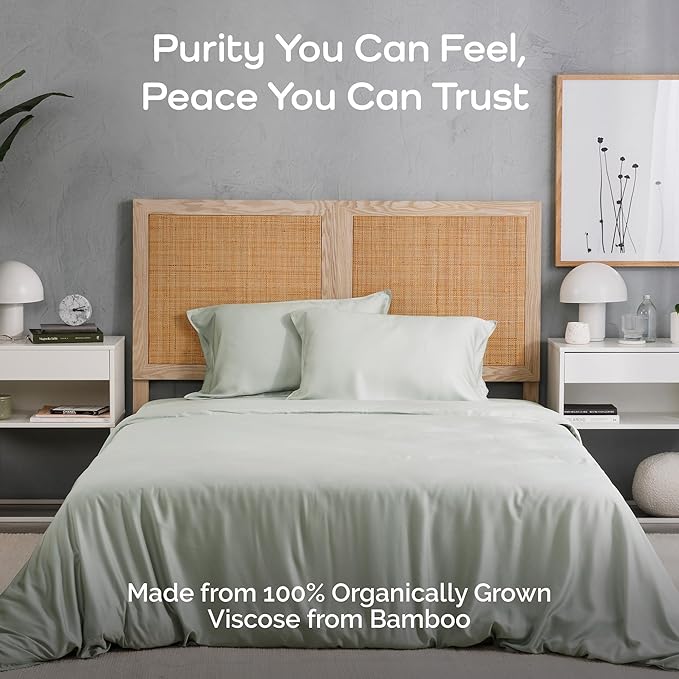 Duvet Cover Set - 100% Viscose Derived from Bamboo Duvet Cover King Size, 3 PC Luxury Cooling Duvet Cover for Hot Sleepers, Silky Buttery Soft Comforter Cover & 2 PC King Pillowcases, Sage