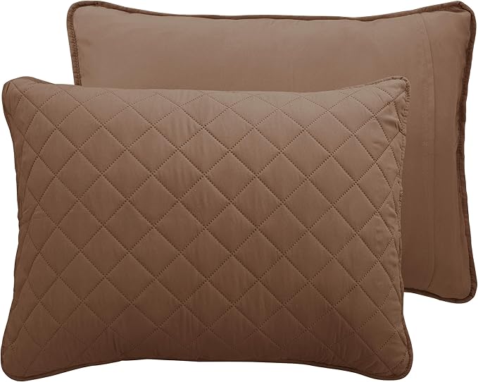 Easy-Going Twin Size Reversible Quilt Set with 1 Quilt and 1 Pillow Sham, Soft Bed Quilt Cover, Water Resistant Lightweight Microfiber Bedspread, Stain Resistant, Brown/Beige
