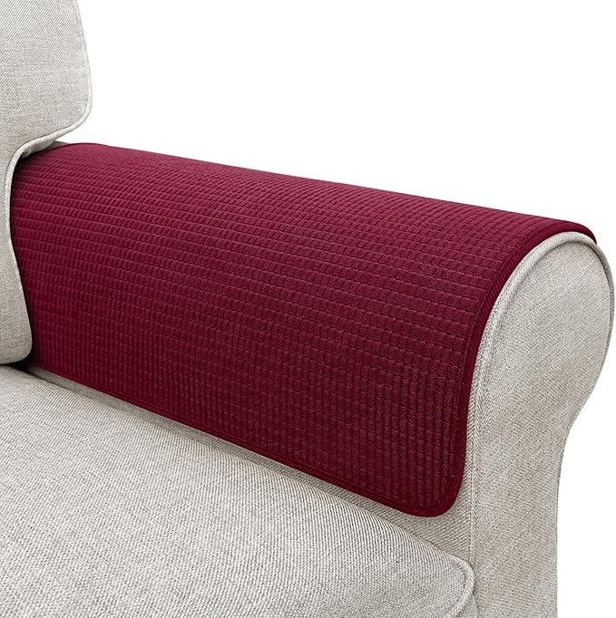 Couch Arm Covers, Sofa Arm Covers, Waterproof Armrest Covers for Sofa, Armchair, Loveseat, Non-Slip Recliner Arm Covers, Sofa Headrest Covers, Arm Chair Covers Set of 2 (Burgundy, 26"×26")