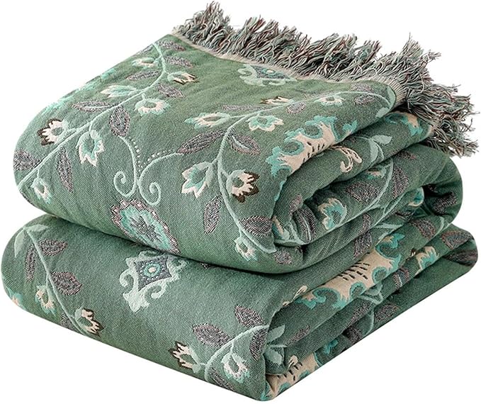Boho Throw Blanket for Chair Couch Bed 90''x 98'', 100% Cotton Quilt Floral Mexican Blanket Muslin Gauze Blankets Super Soft Lightweight Versatile KnitWoven Bed Blanket for Home Decor