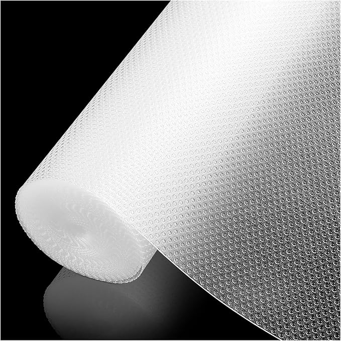 100% EVA Shelf Liner for Kitchen Cabinet, 18" x 360" Drawer Liners Non Adhesive Non Slip Waterproof Plastic Paper, Dresser Pantry Bathroom Refrigerator Protector, Clear
