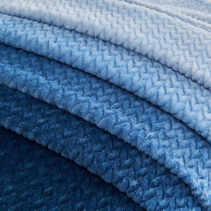 NEWCOSPLAY Super Soft Twin Blanket Ombre Blue Premium Silky Flannel Fleece Leaves Pattern Lightweight Bed Blanket All Season Use (Ombre Blue, Twin(60"x80"))