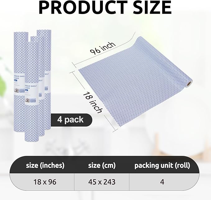 RAY STAR 18X96 Inch Shelf Liner for Kitchen Cabinets, Non-Adhesive Cabinet Liner Washable, PVC Drawer Liner for Dresser Non-Slip Bathroom (Blue Circle)(4 Roll)