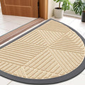 Smiry Half Circle Front Door Mat Outside Entrance, Heavy Duty Sturdy Natural Rubber Doormat, Trap Dirt and Moisture, Low Profile Mats for Indoor Outdoor Entry, Irregular Triangle (36x24, Beige)