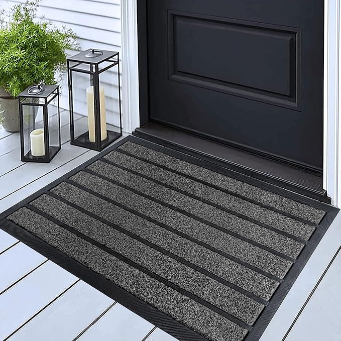 ubdyo Door Mat Outside Entrance - Dirt Trapping Outdoor Welcome Mats - Non-Slip Outdoor Indoor Entrance - Low Profile Front Doormat (30" x 17", Bright Grey)
