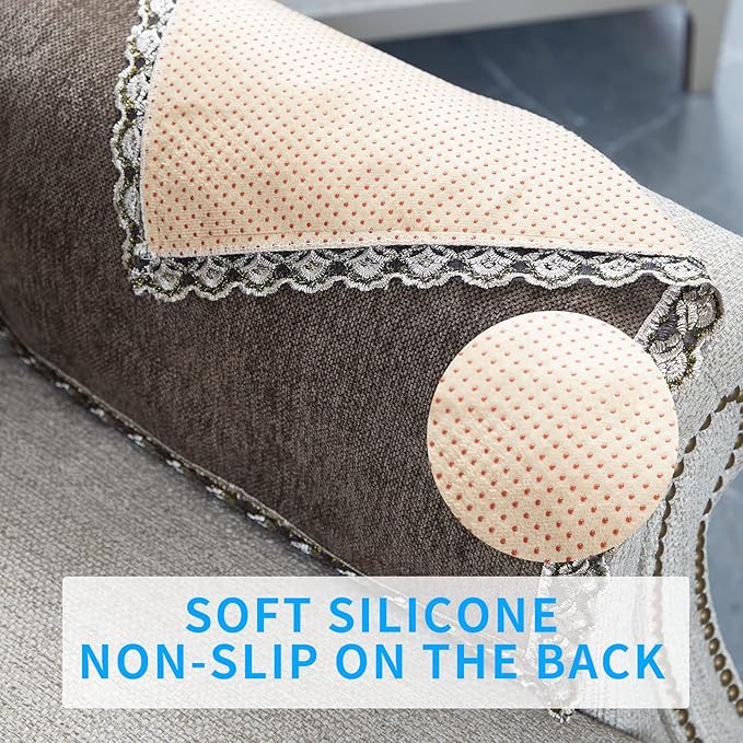 MINJIATEX Couch arm Covers,Non-Slip lace Sofa arm Covers Set of 2 Washable Sofa armrests Covers for Living Room Recliner Chair arm Cover Protectors for Leather Sofa armrest slipcover (HZW-Brown)