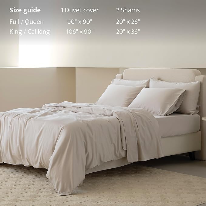 Double Stitch Cotton Tencel Duvet Cover - Queen Size Comforter Cover, Luxury & Soft Eucalyptus Lyocell Bedding Set for Hot Sleepers, Cooling & Breathable, Button Closure, Winter Sky, 90"x90"