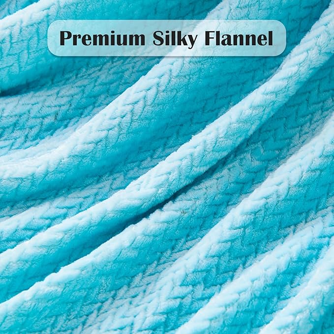 NEWCOSPLAY Super Soft Twin Blanket Turquoise Premium Silky Flannel Fleece Leaves Pattern Lightweight Bed Blanket All Season Use (Turquoise, Twin(60"x80"))