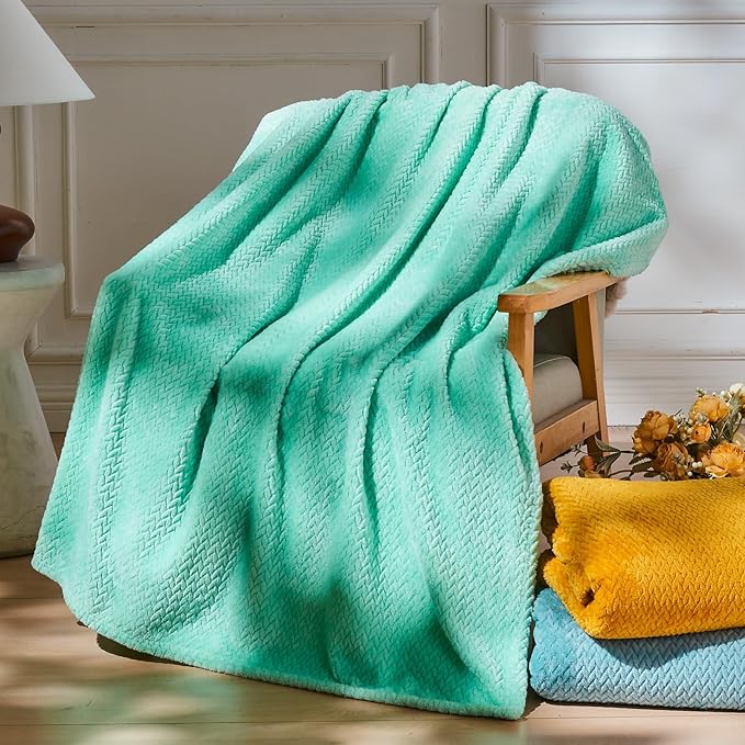 NEWCOSPLAY Super Soft Twin Blanket Aqua Premium Silky Flannel Fleece Leaves Pattern Lightweight Bed Blanket All Season Use (Aqua, Twin(60"x80"))
