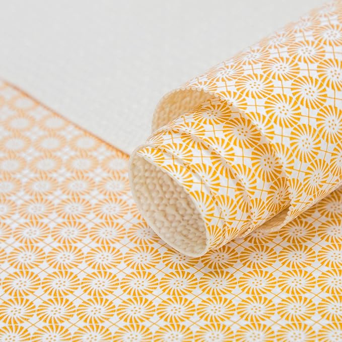 RAY STAR 12X120 Inch Shelf Liner for Kitchen Cabinets, Non-Adhesive Cabinet Liner Washable, PVC Drawer Liner for Dresser Non-Slip Bathroom (Yellow Circle)(5 Roll)