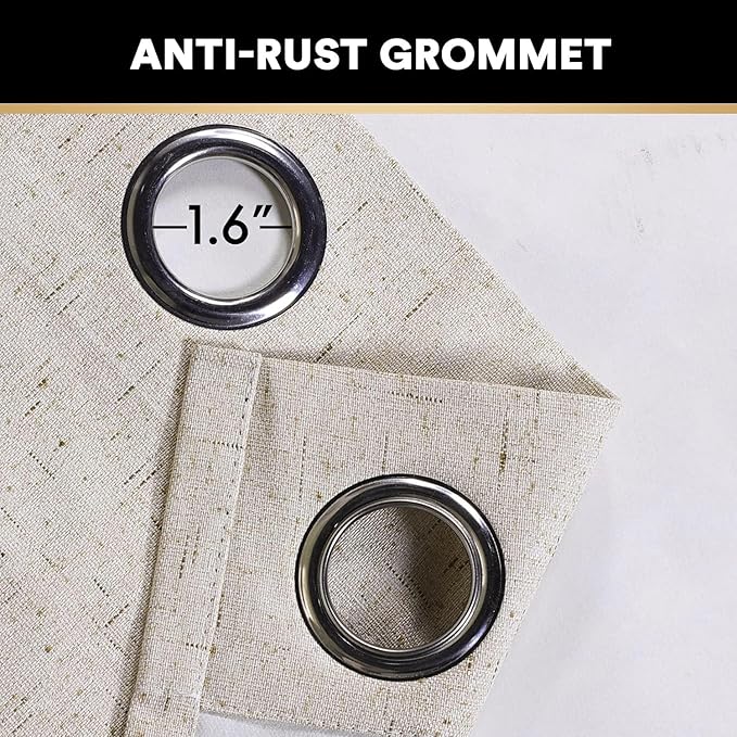 PrinceDeco Linen Blackout Curtains 100% Blackout Curtains 108 Inches Long Linen Look Patio Door Curtains Thermal Insulated Door Curtain for Living Room/Bedroom,W100 X L108 Inch, Natural