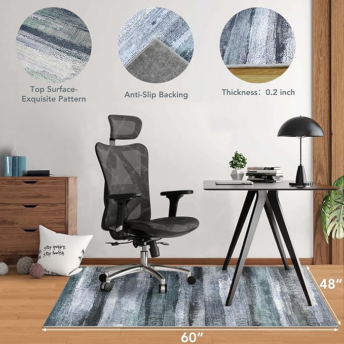 Office Chair Mat for Hardwood Floor&Tile Floor,48"X 60" Heavy Duty Desk Chair Mat for Hard Floors,Under Desk Rug for Rolling Computer Chair,Anti Slip,Low Pile Carpet Floor-Abstract Dark Grey