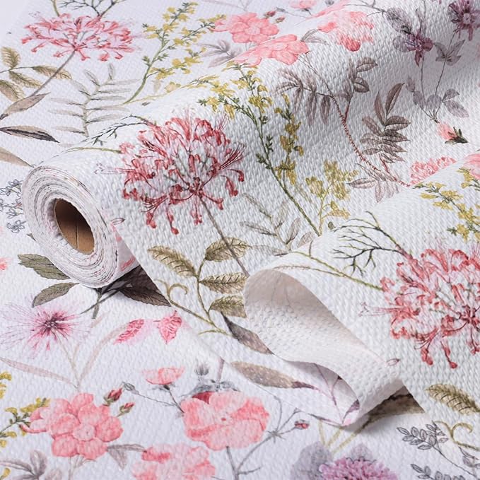 Floral Leaf Shelf Liners Strong Non-Slip and Non Adhesive 12IN x 20FT Shelf and Drawer Liners for Kitchen Cabinet Wire Fridge, Waterproof Shelf Drawer Liner,Easy to Clean