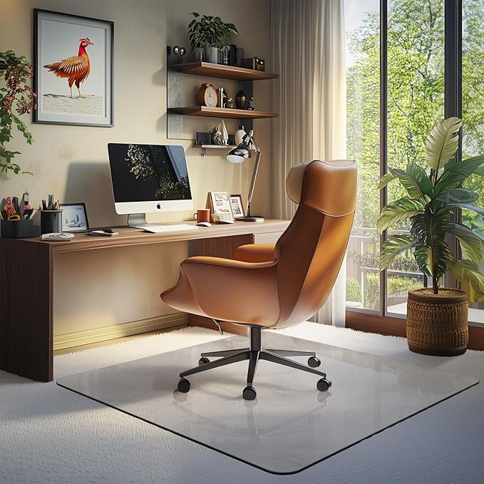 Office Chair Mat for Carpet & Hardwood, Upgraded 45" x 45" Tempered Glass Chair Mat for Office Home, with 4 Anti-Slip Pads