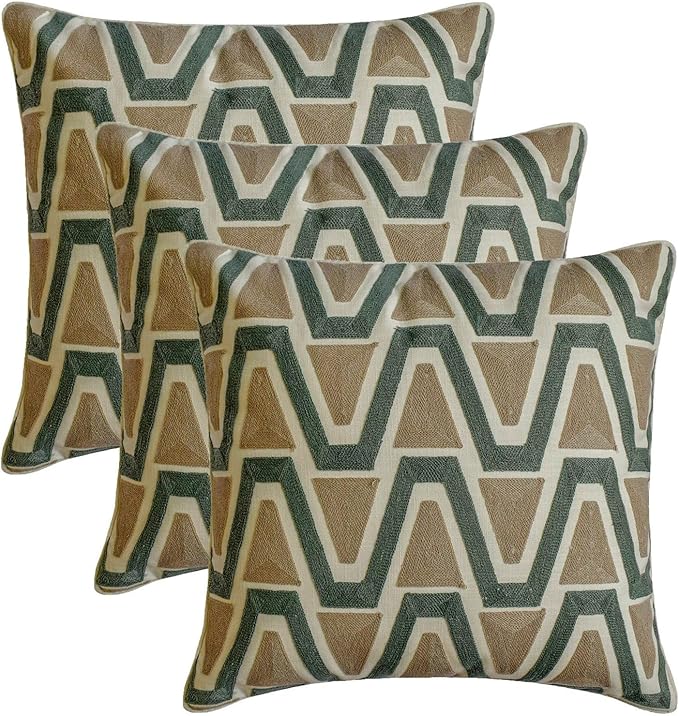 The HomeCentric Muted Green & Mocha Brown Bed Runner for King/Queen/Twin Cotton Decorative Bed Scarf 53"x18" Bed Runner Without Pillow Cover, Geometric Bed Scarf Bedroom Décor Accent - Triad