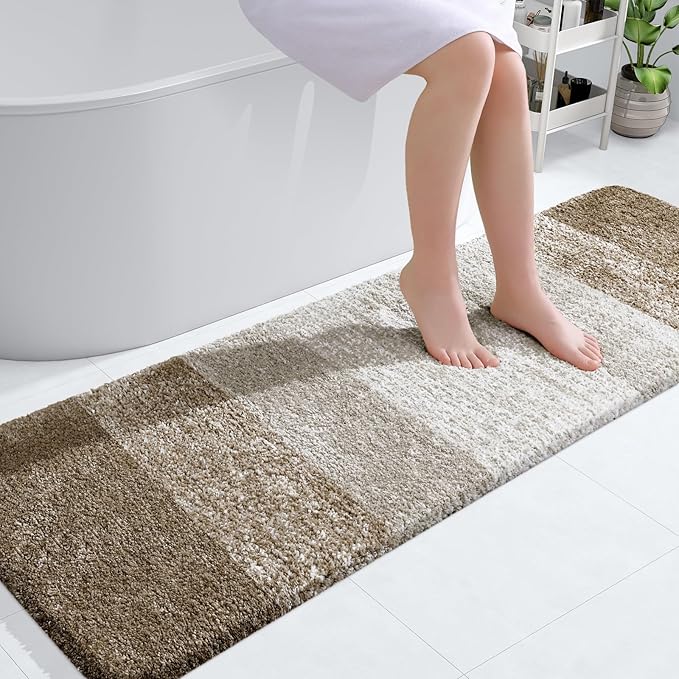 OLANLY Bathroom Runner Rugs 59x20, Extra Soft Absorbent Microfiber Bath Rugs, Rubber Backing, Quick Dry, Machine Washable Bath Mats for Bathroom Floor, Tub and Shower, Home Decor Accessories, Coffee