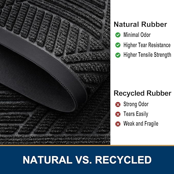 Smiry Half Circle Front Door Mat Outside Entrance, Heavy Duty Sturdy Natural Rubber Doormat, Trap Dirt and Moisture, Low Profile Mats for Indoor Outdoor Entry, Irregular Triangle (47x32, Black)