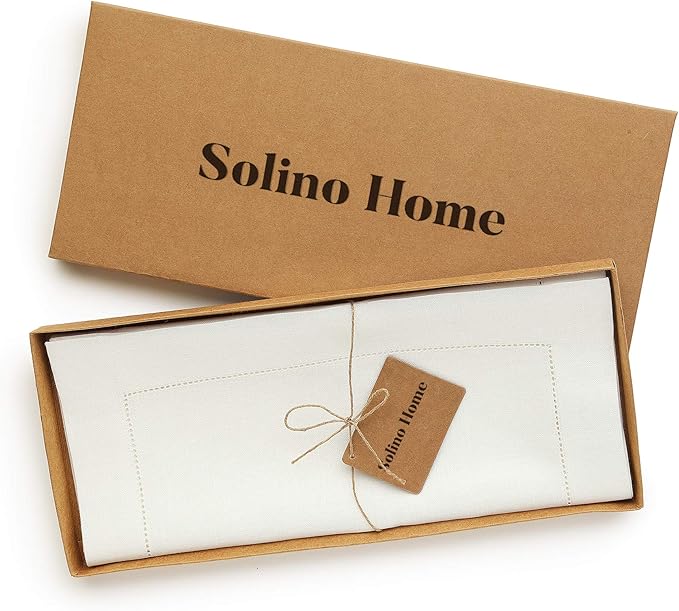 Solino Home Linen Ivory Table Runner 60 Inches - Classic Hemstitch, 100% Pure Linen Coffee Table Runner 14 x 60 Inch Ideal for Dresser Tables - Christmas, Holiday, New Year