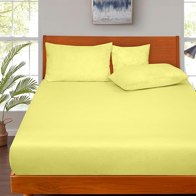 ROYALE LINENS 300 Thread Count 100% Long Staple Combed Cotton Fitted Sheet California King - Super Soft Deep Pocket Bottom Sheet - Fitted Sheets Only - Elastic Sheets (Cal King, Yellow)