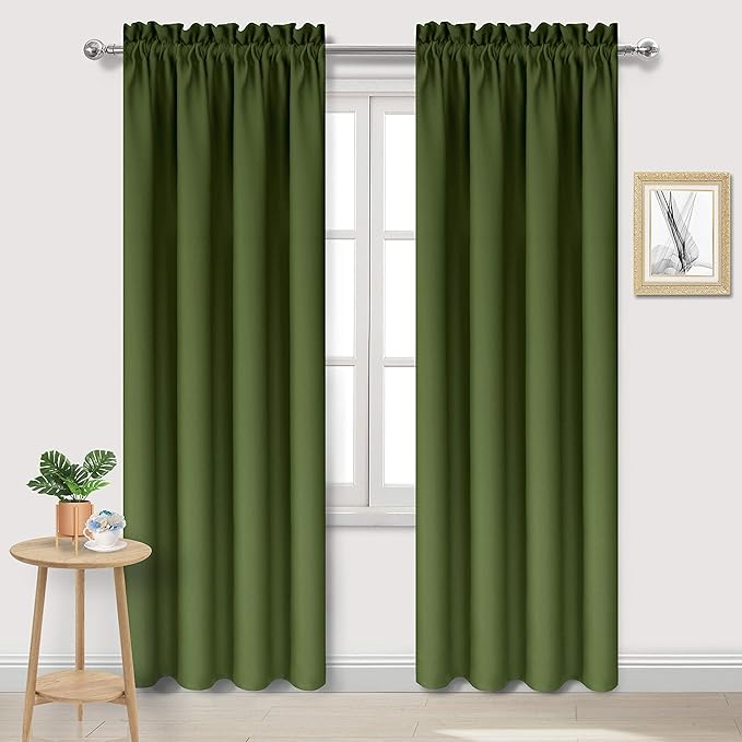 DWCN Blackout Curtains Room Darkening Thermal Insulated Bedroom Curtains Window Curtain Panels, 38 x 84 inches Long, Set of 2 Olive Green Rod Pocket Drapes