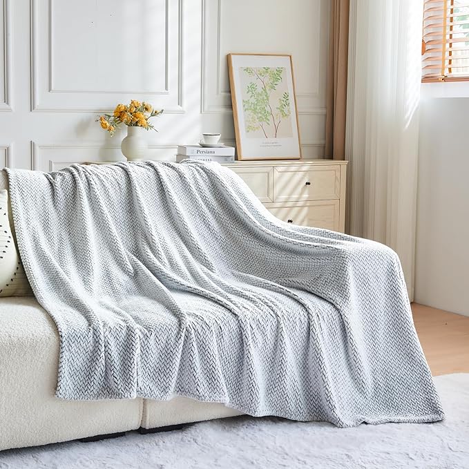 NEWCOSPLAY Super Soft Throw Blanket Frosty Dark Grey Premium Silky Flannel Fleece Leaves Pattern Lightweight Bed Blanket All Season Use (Frosty Dark Grey, Throw(50"x60"))