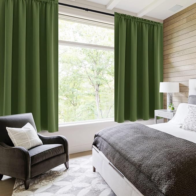 DWCN Olive Green Room Darkening Blackout Curtains - Thermal Insulated Privacy Energy Saving Window Curtain Drapes 52 x 54 inch Length, Set of 2 Bedroom Living Room Curtains