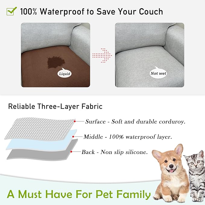 Couch Arm Covers, Sofa Arm Covers, Waterproof Armrest Covers for Sofa, Armchair, Loveseat, Non-Slip Recliner Arm Covers, Sofa Headrest Covers, Arm Chair Covers Set of 2 (Brown, 26"×26")