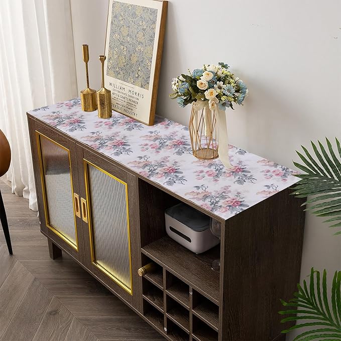 Drawer and Shelf Liner for Cabinets, 12IN x 20FT Non-Adhesive and Strong Non-Slip Vintage Floral Shelf Cabinet Drawer Liners for Kitchen,Table,Bookshelves,Waterproof Cupboard Liners