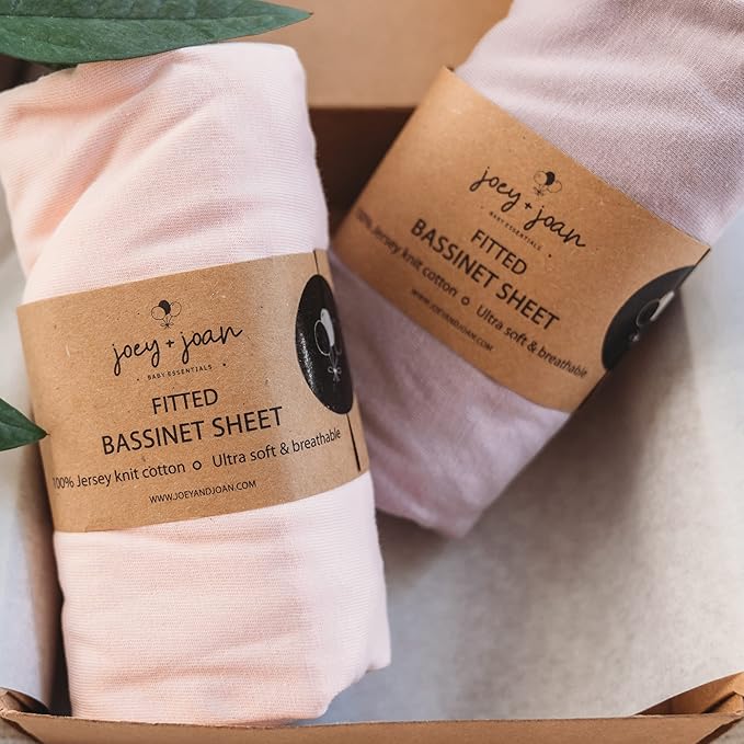 Bedside Sleeper Bassinet Sheets 35x20 Compatible with MiClassic, Milliard Bassinet and Large Bedside Sleepers – Snuggly Soft 100% Jersey Cotton – Pale Pink + Lilac – 2 Pack