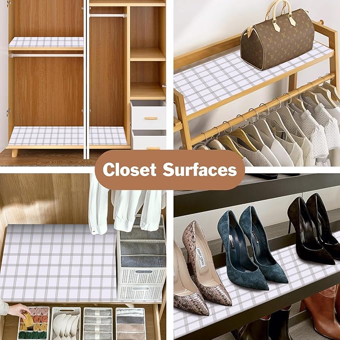 Drawer and Shelf Liner for Kitchen Cabinet: 17 in X 20 Ft Non Slip Waterproof Shelf Paper Non Adhesive Refrigerator Liners White Square Easy Liners for Bathroom Cupboard with Knife Tape Measure