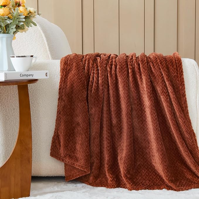 NEWCOSPLAY Super Soft King Blanket Coffee Premium Silky Flannel Fleece Leaves Pattern Lightweight Bed Blanket All Season Use (Coffee, King(90"x110"))