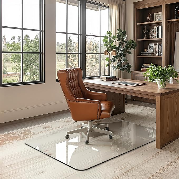 Office Chair Mat for Carpet & Hardwood, Upgraded 32" x 48" Dual Use Tempered Glass Chair Mat for Chair and Footrest Under Desk