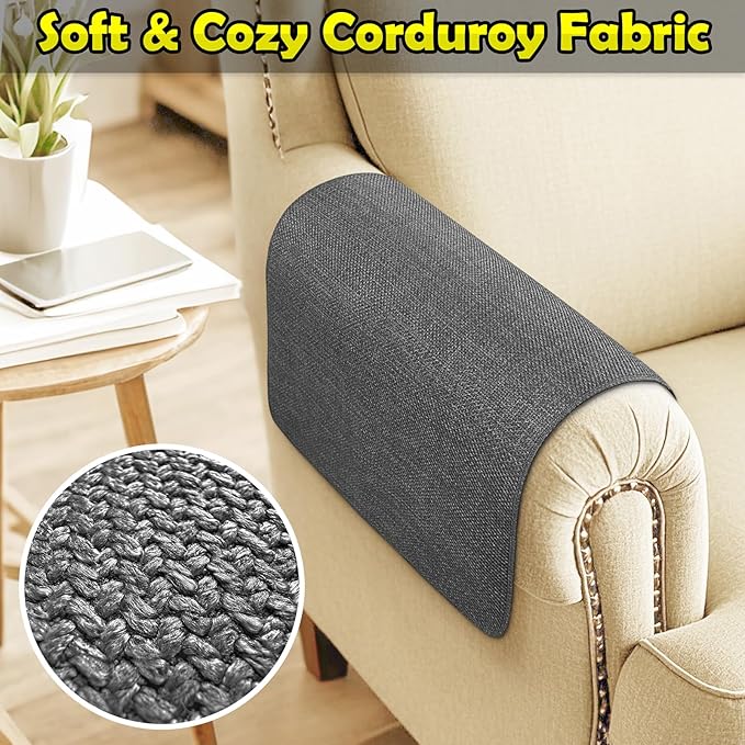 Couch Arm Covers, Waterproof Armrest Cover for Sofa, Armchair, Loveseat, Non-Slip Recliner Arm Cover, Sofa Arm Covers, Headrest Covers, Arm Chair Covers Set of 2 (Dark Gray, 28"×24")