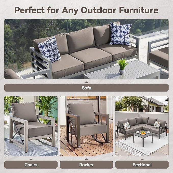 Luxury 6" Outdoor Cushions for Patio Furniture, 24x24x6" Thick Seat Cushion Set of 10, Fade Resistant Couch Chair Replacement Cushions High Density Deep Wicker Chair Cushion w/ Removable Cover Gray