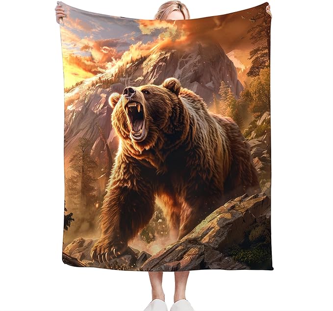 Bear Animal Throw Blanket - Gifts and Decor for Cabin, Girls, Women, Boys, Men - Soft Warm Cozy Fleece for Couch, Sofa, Bed 60"x50"