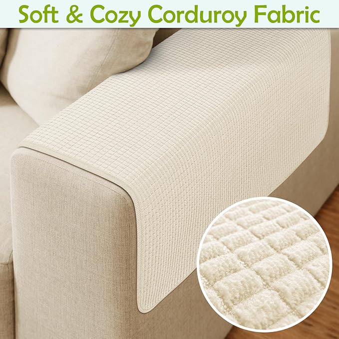 Couch Arm Covers, Sofa Arm Covers, Waterproof Armrest Cover for Sofa, Armchair, Loveseat, Non-Slip Recliner Arm Cover, Sofas Headrest Cover, Arm Chair Covers Set of 2 (Beige, 24"×20")