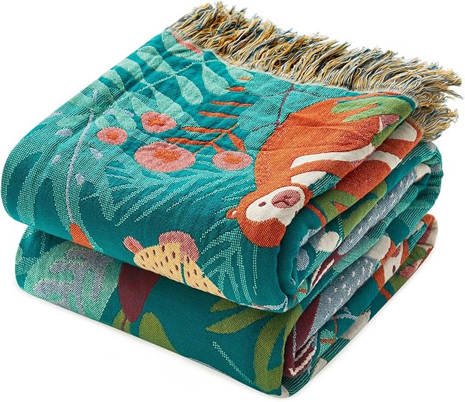 MSGKV Throw Blanket for Couch Cotton Animals Blanket 50"x60" Sofa Chair Blankets Muslin Breathable Lightweight Farmhouse Blankets Home Decor All Seasons