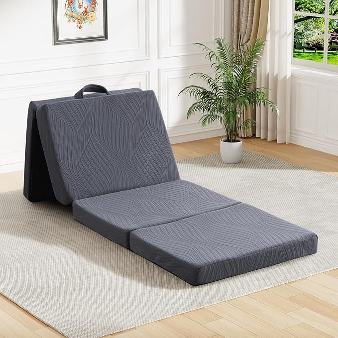 Foldable Memory Foam Mattress - 3 Inch Cot Waterproof Collapsible Mattress with Washable Cover, Portable Guest Bed Pad, Sleeping Mat for Travel RV Yoga, Non-Slip Bottom,72"x24"x3"