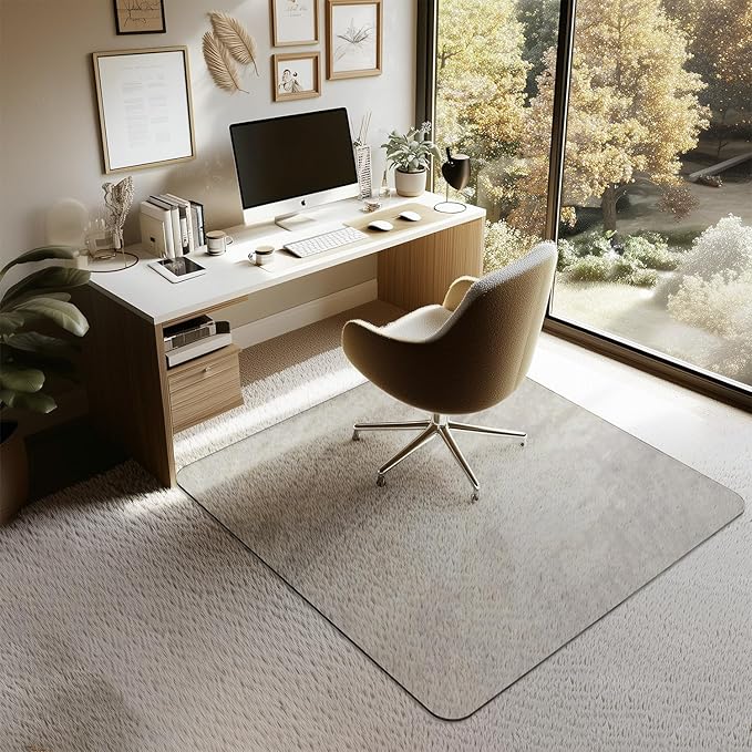 Office Chair Mat for Carpet & Hardwood, Upgraded 45" x 45" Tempered Glass Chair Mat for Office Home, with 4 Anti-Slip Pads