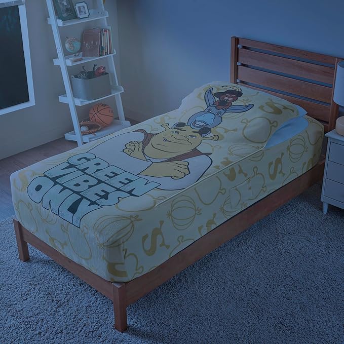 ZippySack Twin Bed Zip-Up Bedding – Super Soft Fleece Fitted Blanket with Side Pocket & Durable Zipper – Easy Bed-Making for Kids (Shrek)