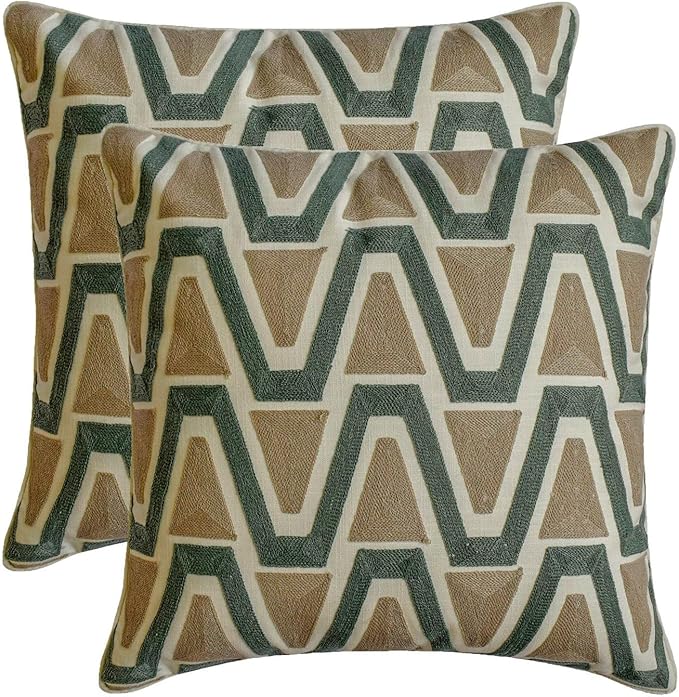 The HomeCentric Muted Green & Mocha Brown Bed Runner for King/Queen/Twin Cotton Decorative Bed Scarf 53"x18" Bed Runner Without Pillow Cover, Geometric Bed Scarf Bedroom Décor Accent - Triad