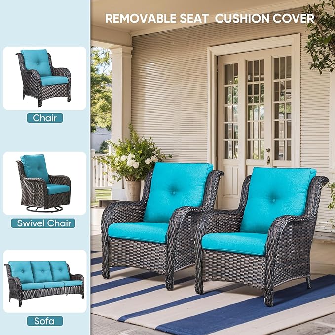Patio Chair Cushions 4 Packs - Outside High Back Thick Water-Resistant Cushion 22x24 with Zipper Cover for Outdoor Glider Rocking Chairs Loveseat Couch – Teal/Buckle