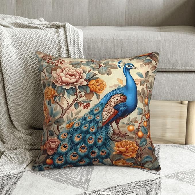 William Morris Abstract Vintage Floral Peacock Design 18x18 inches Throw Pillow Covers Square Pillowcases Decor for Bed Couch Sofa Living Room Cushion Covers