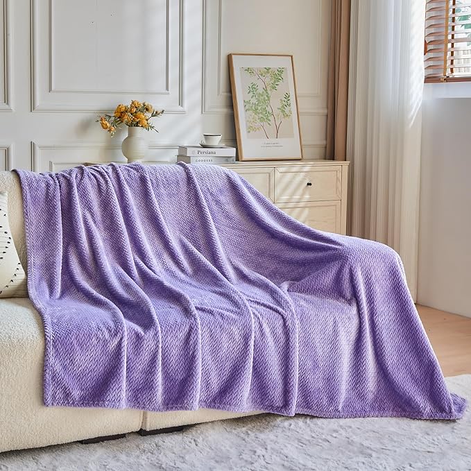 NEWCOSPLAY Super Soft Throw Blanket Lavender Premium Silky Flannel Fleece Leaves Pattern Lightweight Bed Blanket All Season Use (Lavender, Throw(50"x60"))
