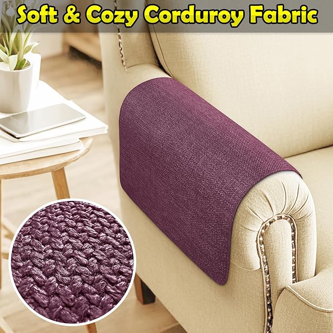 Couch Arm Covers, Waterproof Armrest Cover for Sofa, Armchair, Loveseat, Non-Slip Recliner Arm Cover, Sofa Arm Covers, Headrest Covers, Arm Chair Covers Set of 2 (Burgundy, 28"×24")
