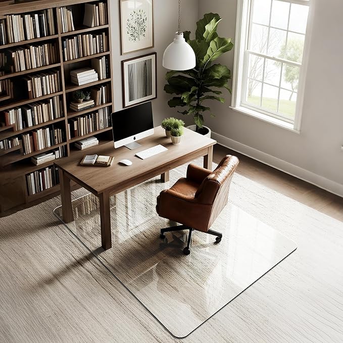 Office Chair Mat for Carpet & Hardwood, Upgraded 45" x 60" Tempered Glass Chair Mat for Office Home, with 4 Anti-Slip Pads