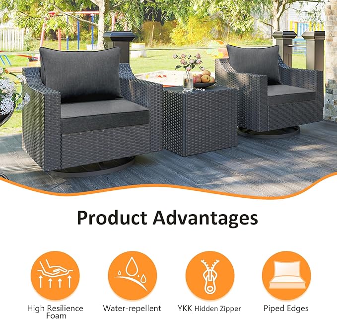 Outdoor Patio Chair Cushions Set, 22" x 22", Set of 2, Water-Repellent, Fade Resistant, Deep Seat Bottom and Back Cushion for Backyard, Couch, Sofa and Patio Furniture, Charcoal