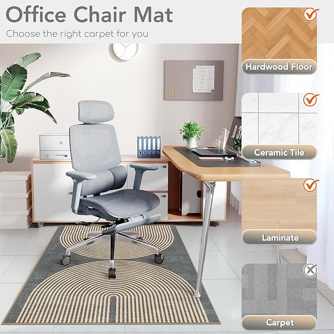 Office Chair Mat for Hardwood Floor&Tile Floor,36"X 48" Heavy Duty Desk Chair Mat for Hard Floors,Under Desk Rug for Rolling Computer Chair,Anti Slip,Low Pile Carpet Floor-Geo Grey