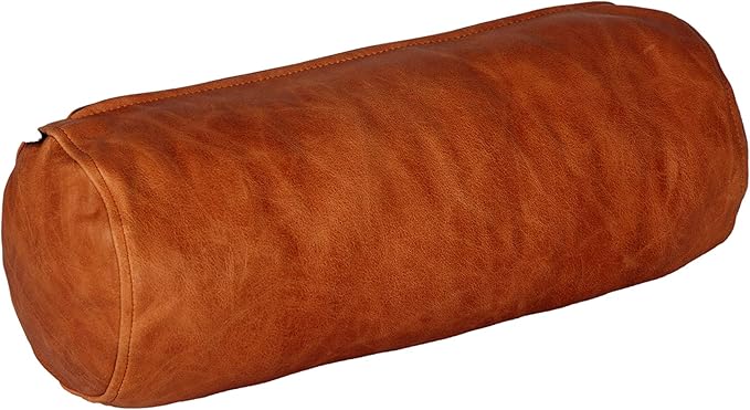 Neck Roll Pillow Cushion Cover, 18x5 Inch Full Moon Round Bolster Pillow Case, Cylinder Soft Lambskin Leather Pillowcase for Head, Spine & Neck Support During Sleep - Rusk Artical Pack of 2